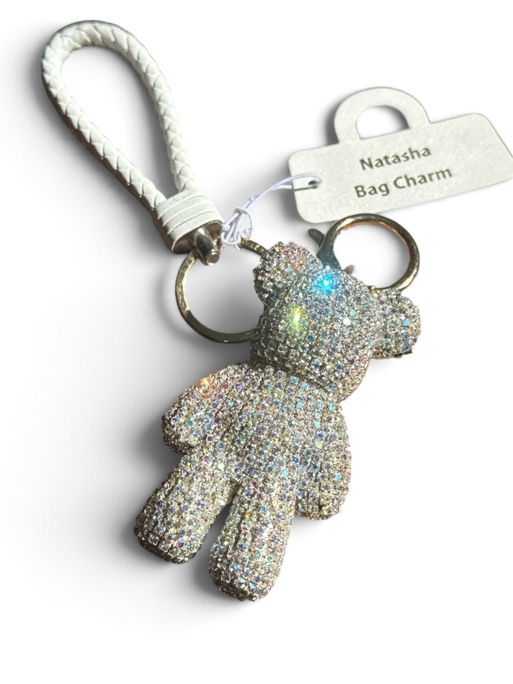 Teddy Bear Bag Charm Keychain White NWT